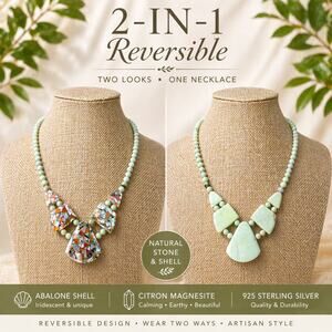 Boho Reversible Abalone Shell Citron Magnesite 925 Silver Necklace
